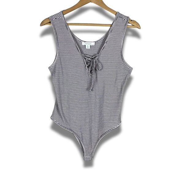 ADAM LEVINE Knit Striped Lace-up Bodysuit NWOT XL - Picture 1 of 13